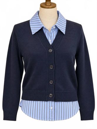Multiples Womens Button Front 2-Fer Look Cardigan In Midnight