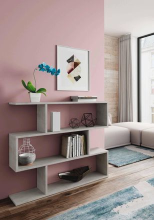Dmora Librer&iacute;a Dfanes, Librer&iacute;a Baja De Doble Cara, Estante Con Tres Compartimentos, Estante De Oficina Moderno, 110x24h97 Cm, Gris Cemento - Dmora