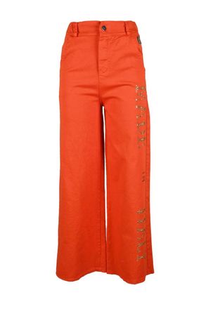 Mar&ccedil;i by Gil Santucci Wide-Leg Cropped Trousers With Classic Waistband And Text Embellishments