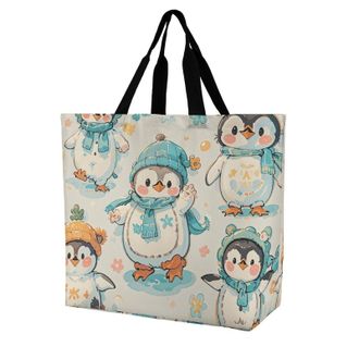 Generic Many Cute Baby Penguins Sketch Handbag Foldable Tote Bag Lightweight Grocery Bags For Ladies Work Beach