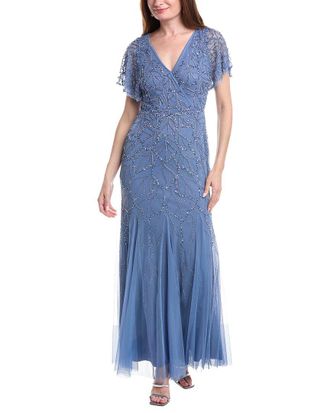 Adrianna Papell Bead Mesh Surplice Maxi Dress