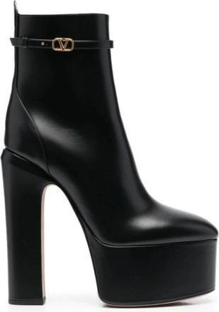 Valentino Enkellaarzen- Klassieke Stijl - Dames - Laarzen met Hak - Zwart - 39 1/2 EU - Leer - Schoenen
