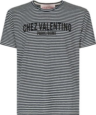 Valentino Garavani Tops, Heren, Blauw, M, Katoen, Chez Valentino T-shirt