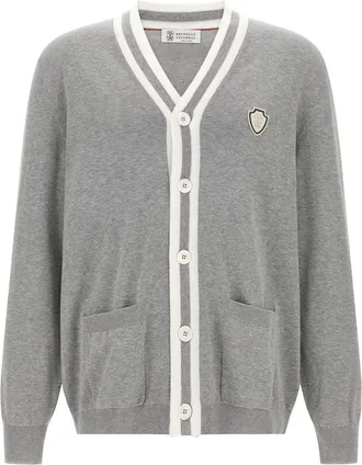 Brunello Cucinelli Grey Knitted V-Neck Cardigan