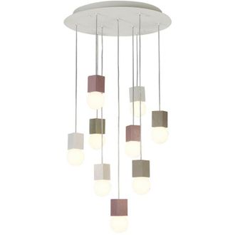 Mantra Inspired Mantra Fusion Galaxia Galaxia L&aacute;mpara Colgante Cuadrada, 9 Luces E27, Cemento Blanco / Gris / Rojo, Base Y Cable Blancos