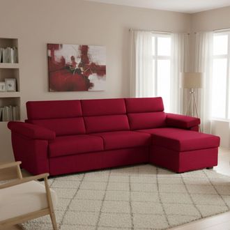 Dmora Sof&aacute; Cama Con Chaise Longue Tolle, Desenfundable, Con Almacenaje Idrorepelente, Transformable, 285x160 Cm Rojo, Hecho En Italia