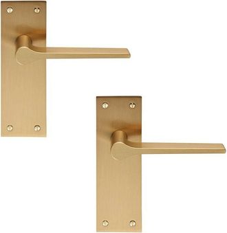 Loops 2x PAIR Flat Straight Handle on Slim Latch Backplate 150 x 50mm Satin Brass