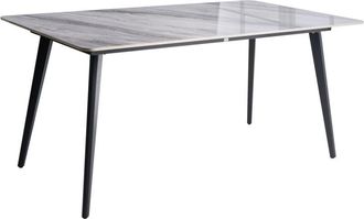 Beliani Garden Dining Table Black and Grey Marble Sintered Stone Top Iron Frame UV Water Rust Resistant Outdoor Indoor Dining Room Patio Modern Style RODALLO