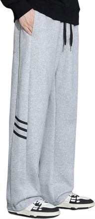 Generic Mens Sweatpants with Pockets Side Knee Striped Athletic Pants Track Pants Joggers for Men Running, Workout (UK, Alpha, XL, Regular, Regular, Grey)