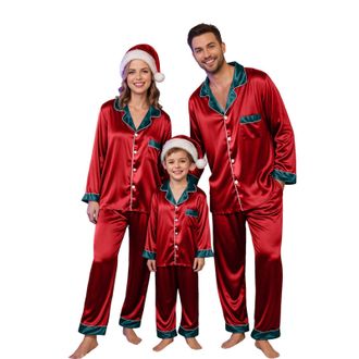 Generic Matching Christmas Pjs for Family Silk Satin Sleepwear Womens Men Xmas Matching Christmas Pyjamas Family Christma Pajamas Kids Xmas Pyjamas Pajamas Se