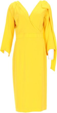 Dsquared2 Vibrant Yellow Midi Dress with Wrap V-Neckline
