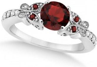 Allurez Butterfly Genuine Garnet & Diamond Engagement Ring 14k W. Gold (1.83ct)
