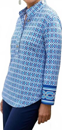 Jude Connally Belinda 3/4 Sleeve Top In Terrace Geo Border - Beacon Blue