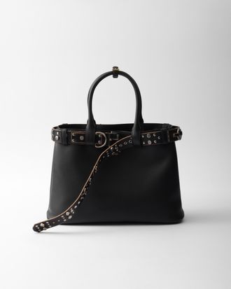 Prada Buckle large leather bag with studded belt