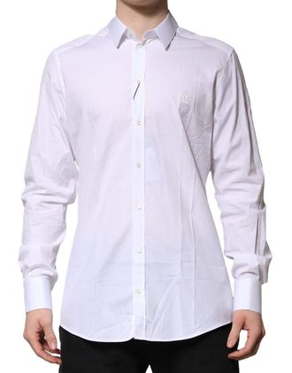 Dolce & Gabbana Mens White Cotton Gold Long Sleeves Formal Shirt