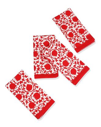 Tiramisu Set Of 4 Crimson Bloom Block Print Napkins