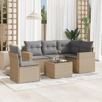 vidaXL Vidaxl - Juego De Sof&aacute;s Jard&iacute;n Con Cojines 6 Pzas Rat&aacute;n Sint&eacute;tico Beige