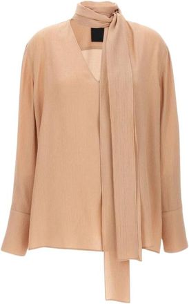 Givenchy Zijden Blouse met Strikdetail in de Hals - Dames - Blouses - Beige - S - Overhemden