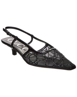 Gucci Gg Crystal Mesh & Leather Slingback Pump