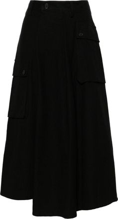 Yohji Yamamoto pleated midi skirt - women - Cotton - 2 - Black