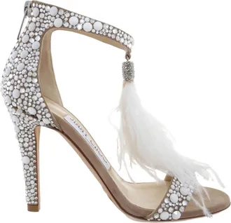 Jimmy Choo London Viola 100 mm Feather Tassel Cocktail Sandals, Brand Size 34.5 ( US Size 4.5 )