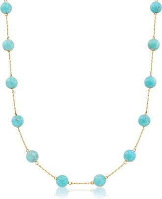 Ross-Simons 8mm Turquoise Bead Station Necklace in 14kt Yellow Gold