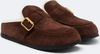 Prada Shearling-lined suede mules