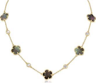 Kenneth Jay Lane Cubic Zirconia & Enamel Clover Station Necklace in Abalone/Gold at Nordstrom Rack, Size 18