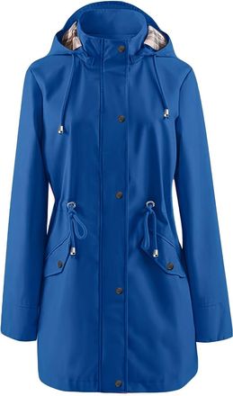 Generic Rain Coats for Women uk Lightweight Waterproof Jacket with Hood Long Solid Color Outdoor Windbreaker with Drawstrings