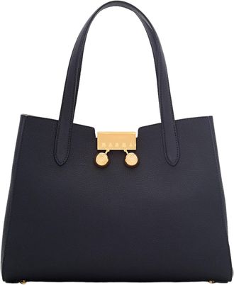 Marni Structured Leather Tote Bag With Metallic Closure