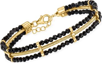 Ross-Simons Black Spinel and Snake-Chain Bracelet in 18kt Gold Over Sterling
