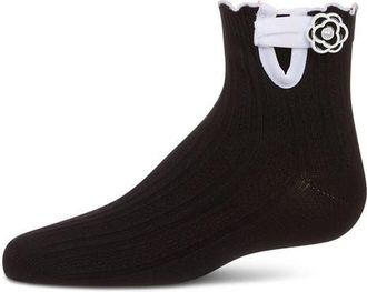 MeMoi Floral Button Anklet Socks in Black at Nordstrom, Size 6-12M