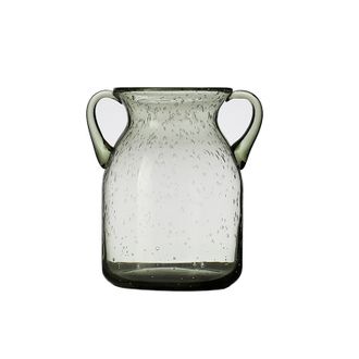 Infinite Jarr&oacute;n De Cristal Artesanal Con Doble Asa Y Burbujas De Aire - Elegante Elemento Decorativo Para El Hogar, Color Gris, 10 X 16,5 Cm
