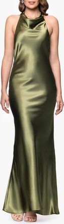 Betsy & Adam Halter Charmeuse Gown in Olive at Nordstrom, Size 14