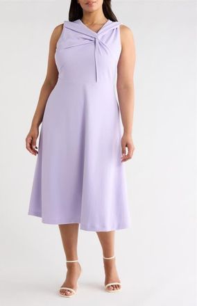 Anne Klein Twist Neck A-Line Midi Dress in Pastel Lilac at Nordstrom, Size 16 W