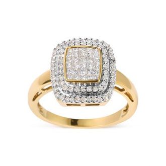 House of Brilliance 10K Yellow Gold 1/2 cttw Diamond Composite Head and Halo Ring at Nordstrom, Size 7