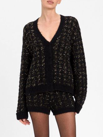 Twinset Lurex Cardigan with Deep V-Neck and Dropped Shoulders