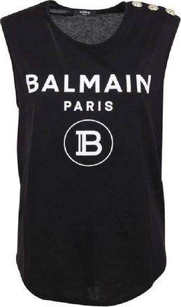 Balmain Flock Logo Button Tank Top, Size Large