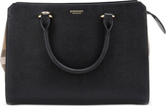 Burberry Banwell Leather and House Check Canvas Small tote bag - Zwart