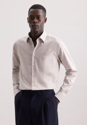 Seidensticker Businesshemd SEIDENSTICKER Schwarze Rose, Herren, Gr. M39, normale &Auml;rmell&auml;ngen, nougat, 100% Baumwolle, kariert, regular fit, 2-Knopf-Manschette, Hemd