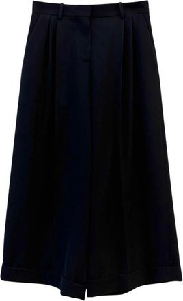 The Row Lior Pliss&eacute; Wijde-pijpen Broekshorts - Dames - Korte Broeken - Blauw - S - Wol - Korte Broeken