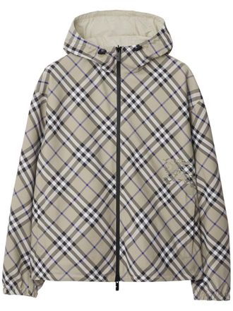 Burberry checked reversible hooded jacket - men - Polyester/Polyamide - S - Neutrals