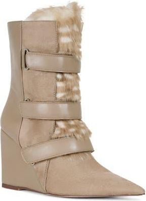 Azalea Wang Maranette Faux Fur Wedge Bootie in Tan at Nordstrom Rack, Size 7.5