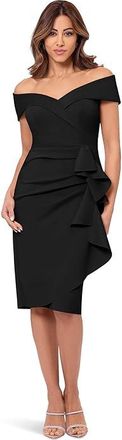 Xscape Short Scuba The Shoulder Ruffle Womens Dress Black : 14, Polyester/Spandex