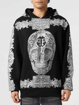 Philipp Plein Felpa con cappuccio in jersey con stampa Skull barocca e strass