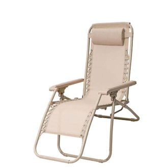 Trade Shop TrAdE Shop Traesio - Sedia Sdraio In Textilene Pieghevole Reclinabile Con Poggiatesta Da Giardino Colorata - Beige
