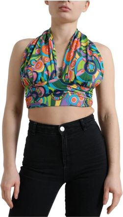 Dolce & Gabbana Multicolor Halter Crop Top - Dames - Tops zonder mouwen - Veelkleurig - S - Tops