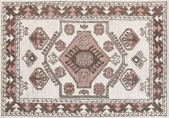 Beliani Beliani - Alfombra De Lana Blanco Marr&oacute;n Rosa 140 X 200 Cm Oriental Hecho A Mano Tomarza