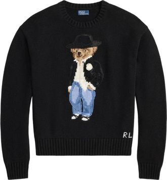 Ralph Lauren Intarsia Beer Trui met Ronde Hals - Dames - Ronde hals truien - Zwart - M - Katoen - Truien & Vesten