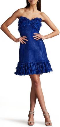Tadashi Shoji Metalllic Fringe Detail Strapless Dress in Neon Blue at Nordstrom, Size 2